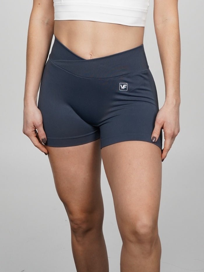 Mallas Cortas Push Up Seamless en V Frontal Gris Azul Klara - VIBRAFIT