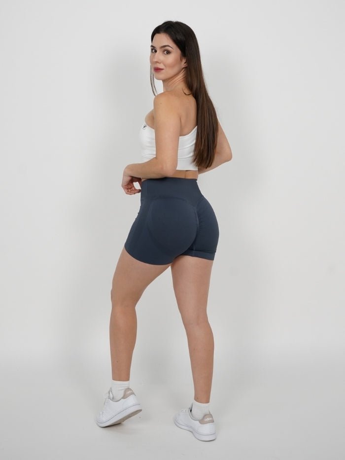 Mallas Cortas Push Up Seamless en V Frontal Gris Azul Klara - VIBRAFIT