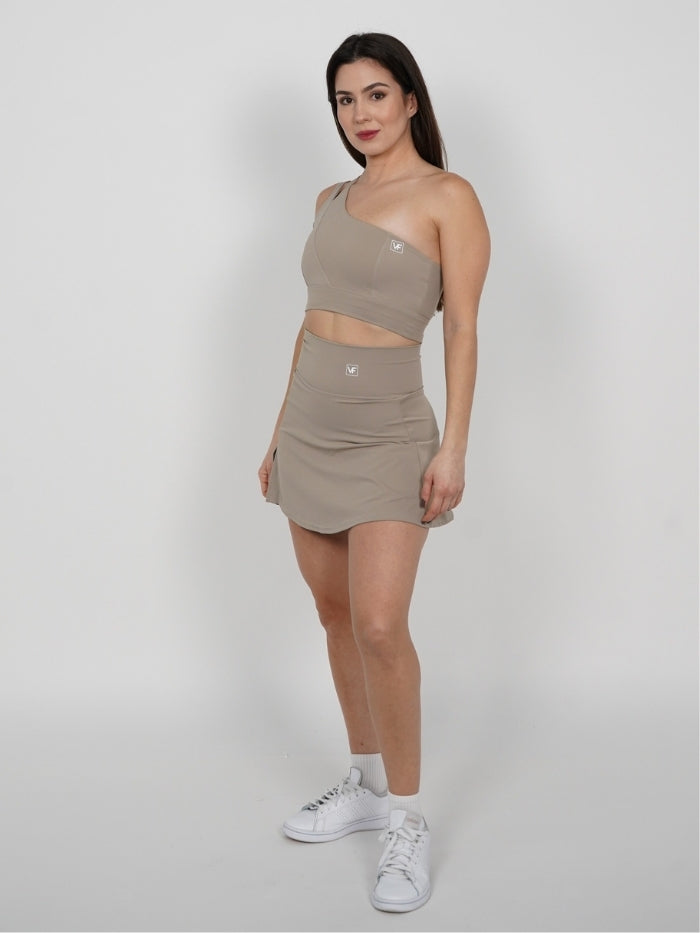 Falda Short Tennis Sculpt: Tiro Alto con Short Interno - Beige
