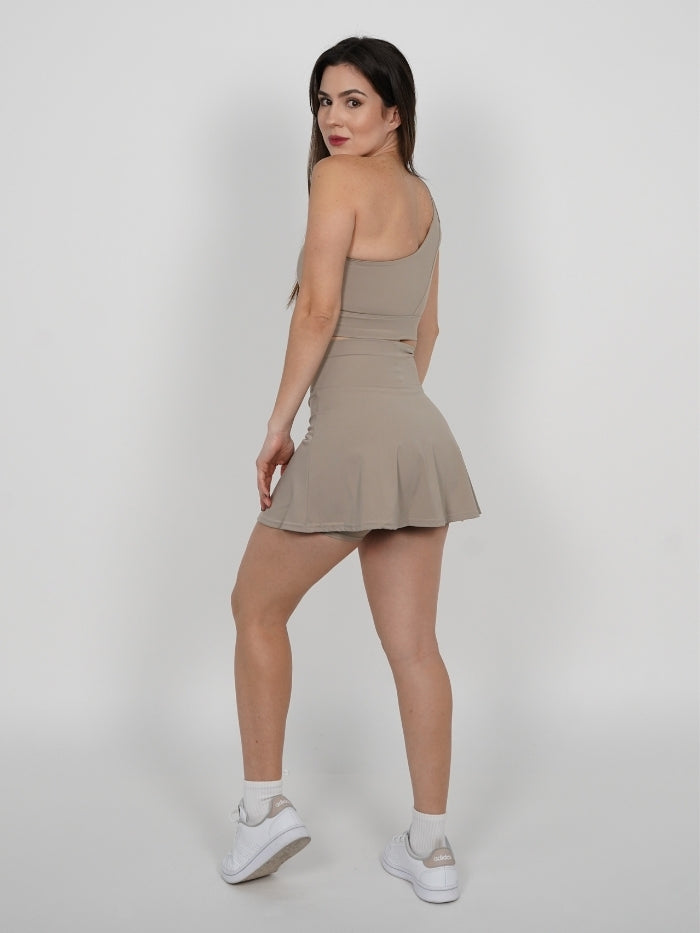 Falda Short Tennis Sculpt: Tiro Alto con Short Interno - Beige
