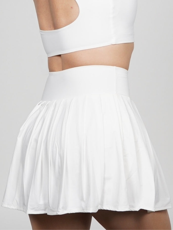 Falda Short Tennis Pro: Tiro Alto con Short Interno - Blanco
