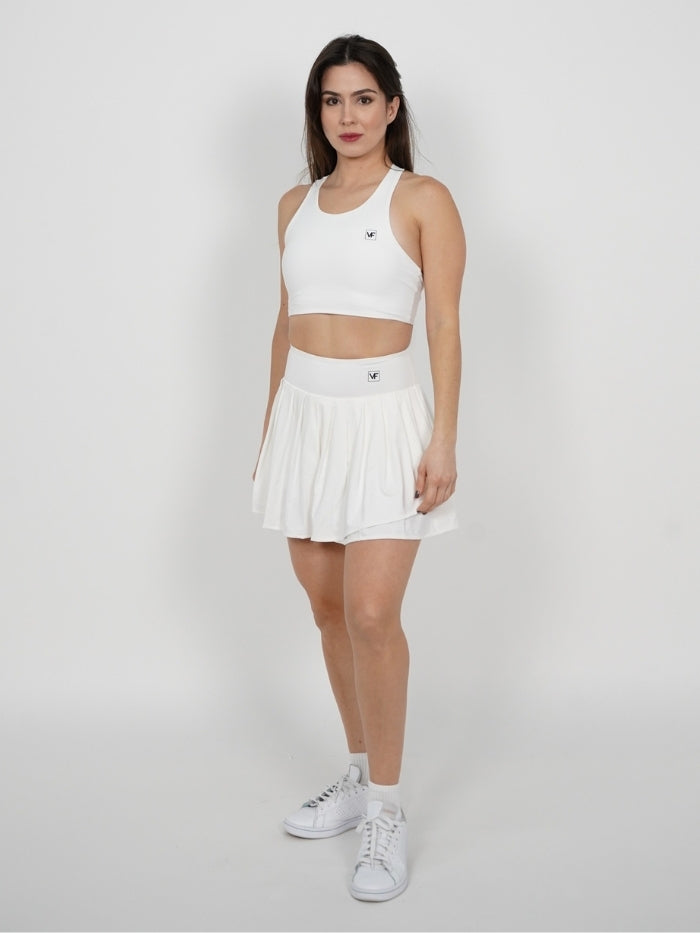 Falda Short Tennis Pro: Tiro Alto con Short Interno - Blanco