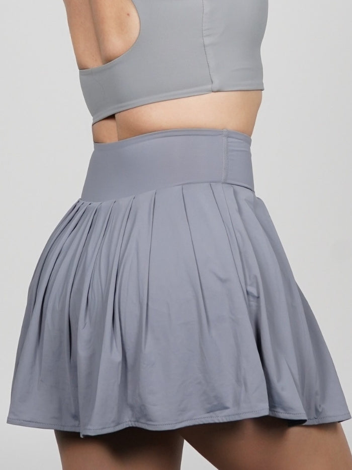 Falda Short Tennis Pro: Tiro Alto con Short Interno - Gris