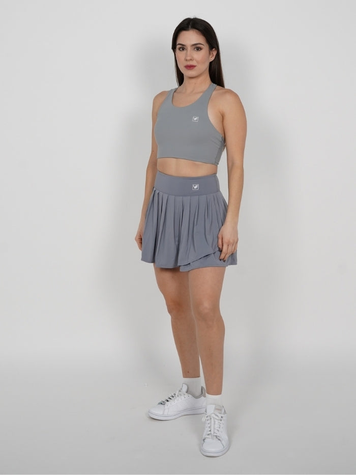 Falda Short Tennis Pro: Tiro Alto con Short Interno - Gris
