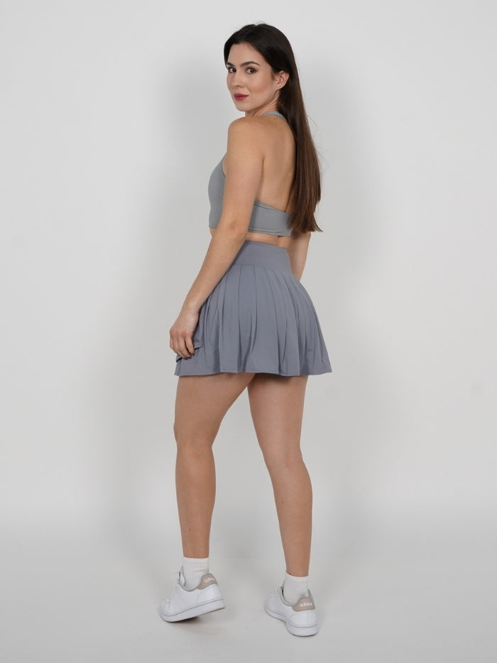 Falda Short Tennis Pro: Tiro Alto con Short Interno - Gris