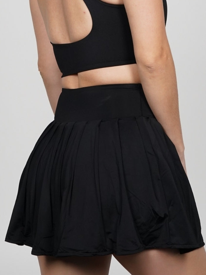 Falda Short Tennis Pro: Tiro Alto con Short Interno - Negro