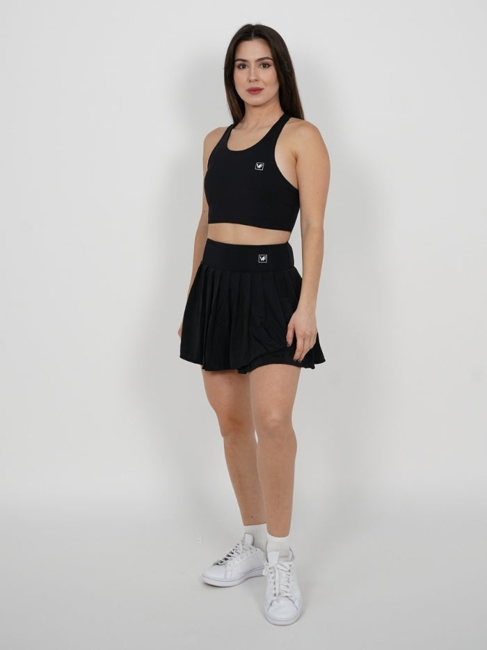 Falda Short Tennis Pro: Tiro Alto con Short Interno - Negro