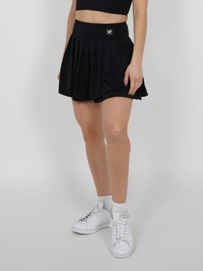 Falda Short Tennis Pro: Tiro Alto con Short Interno - Negro