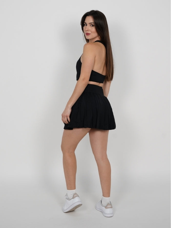 Falda Short Tennis Pro: Tiro Alto con Short Interno - Negro