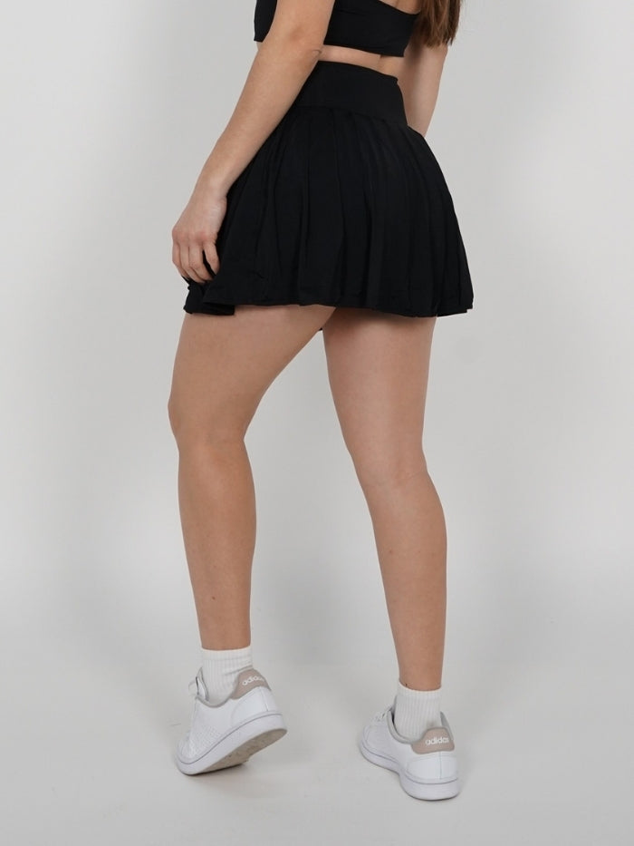 Falda Short Tennis Pro: Tiro Alto con Short Interno - Negro
