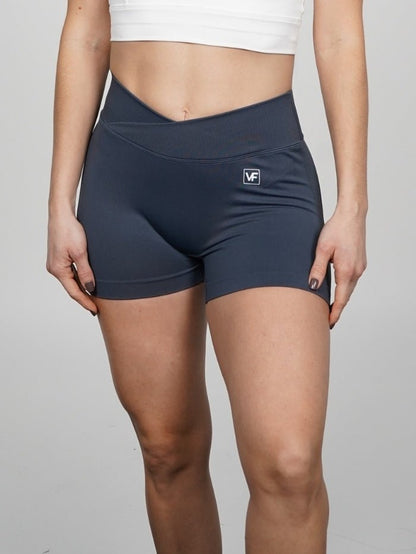 Mallas Cortas Push Up Seamless en V Frontal Gris Azul Klara - VIBRAFIT