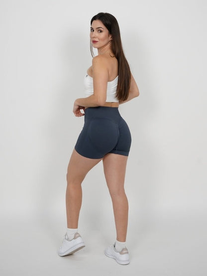 Mallas Cortas Push Up Seamless en V Frontal Gris Azul Klara - VIBRAFIT